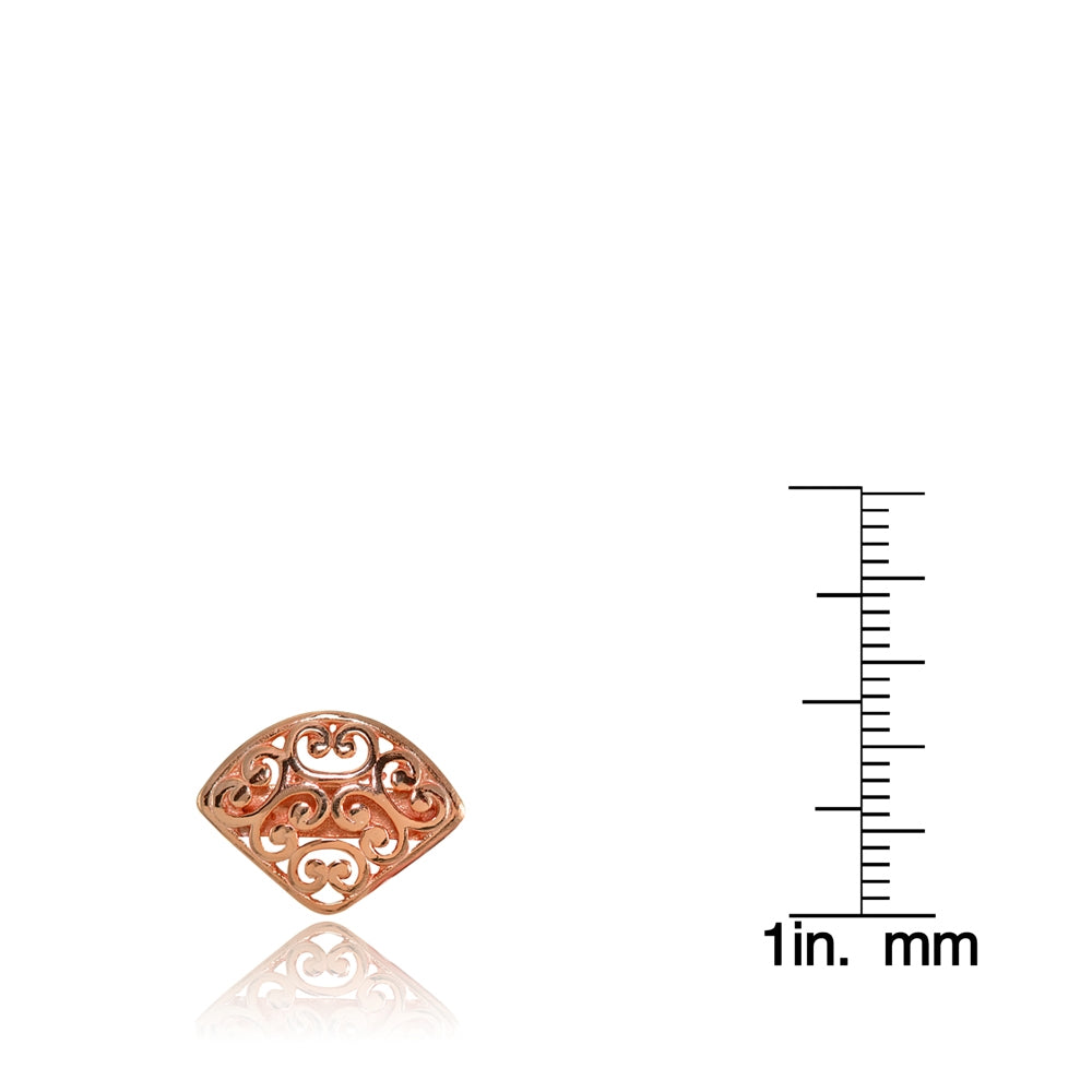 Rose Gold Flashed Sterling Silver Vintage Filigree Fan Triangle Stud Earrings-4