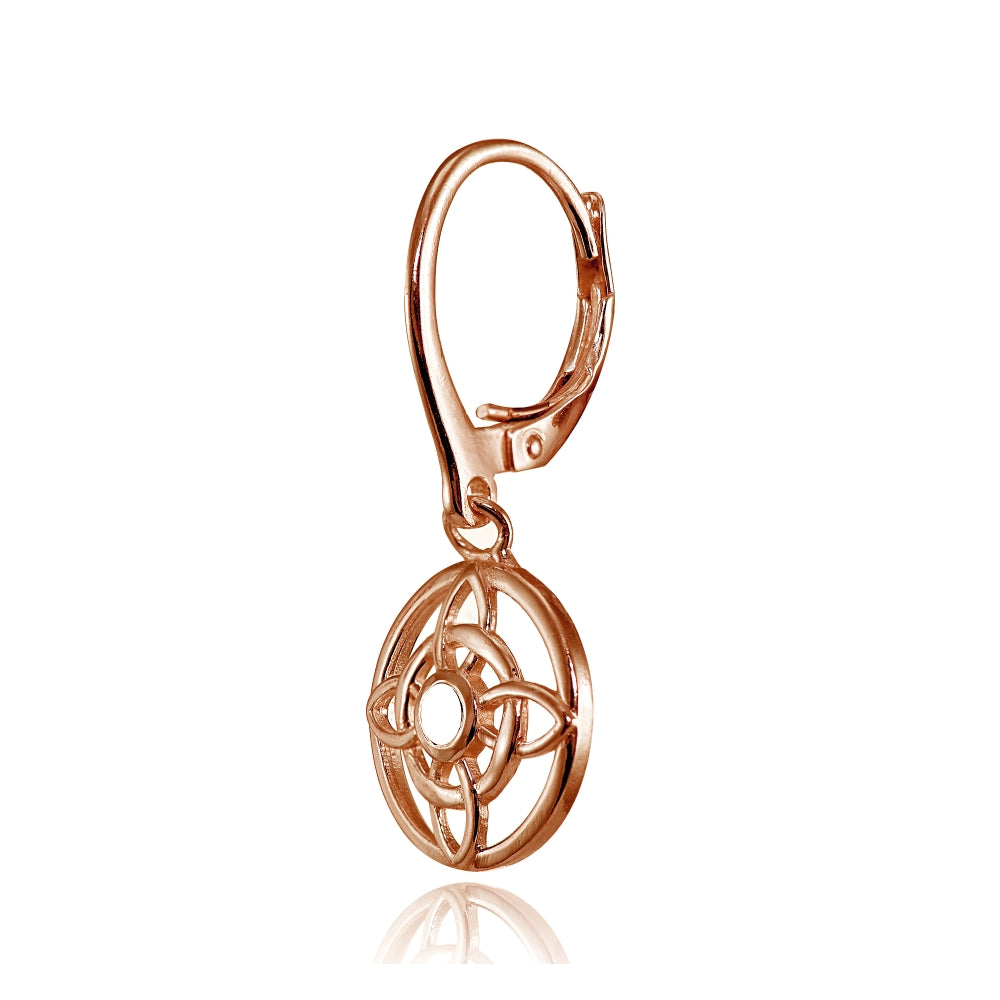 Rose Gold Flashed Sterling Silver Round Filigree Flower Dangle Leaverback Earrings-3