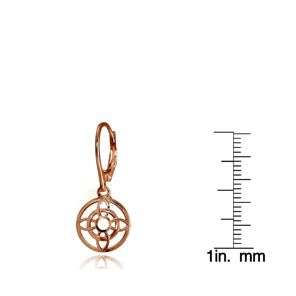 Rose Gold Flashed Sterling Silver Round Filigree Flower Dangle Leaverback Earrings-4