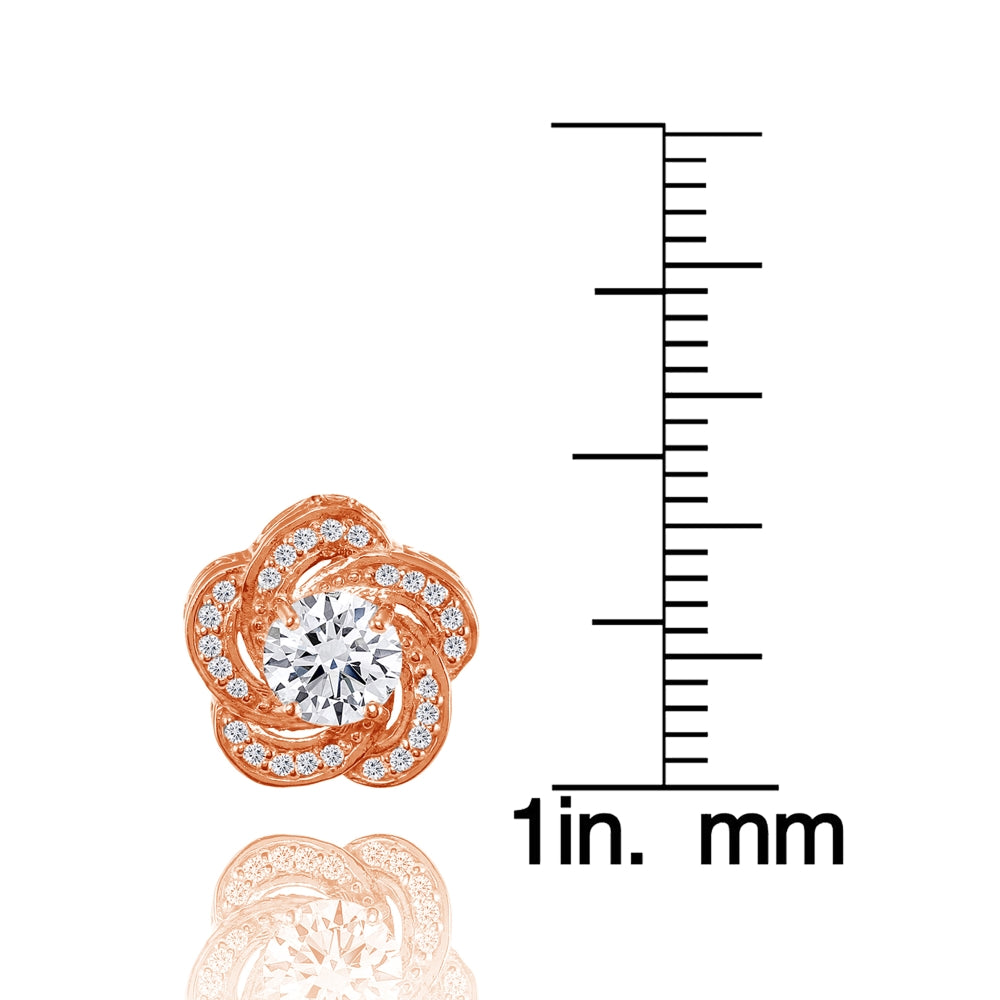 Rose Gold Flashed Sterling Silver Cubic Zirconia Swirl Flower Stud Earrings-4