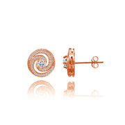 Rose Gold Flashed Sterling Silver Cubic Zirconia Round Swirl Stud Earrings