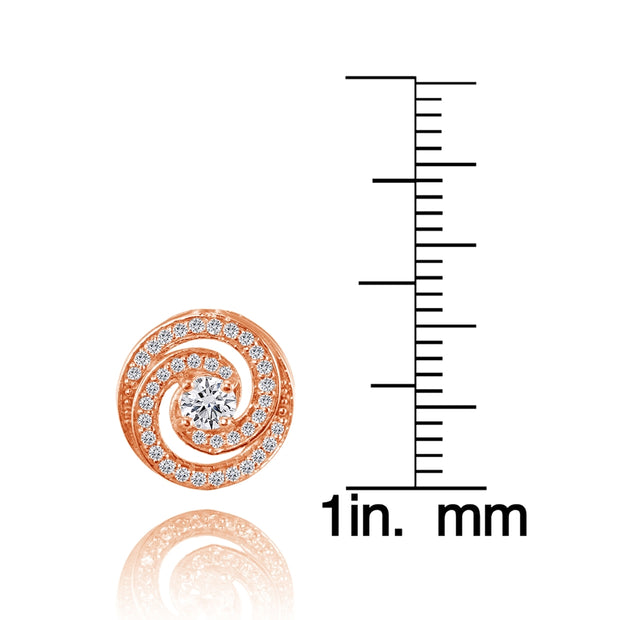 Rose Gold Flashed Sterling Silver Cubic Zirconia Round Swirl Stud Earrings