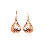 Rose Gold Flashed Sterling Silver Diamond-Cut Pear Shape Lotus Polished Drop Earrings
