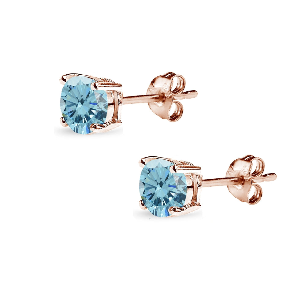 Rose Gold Flashed Sterling Silver 5mm Light Blue Stud Earrings created with Swarovski Crystals-2