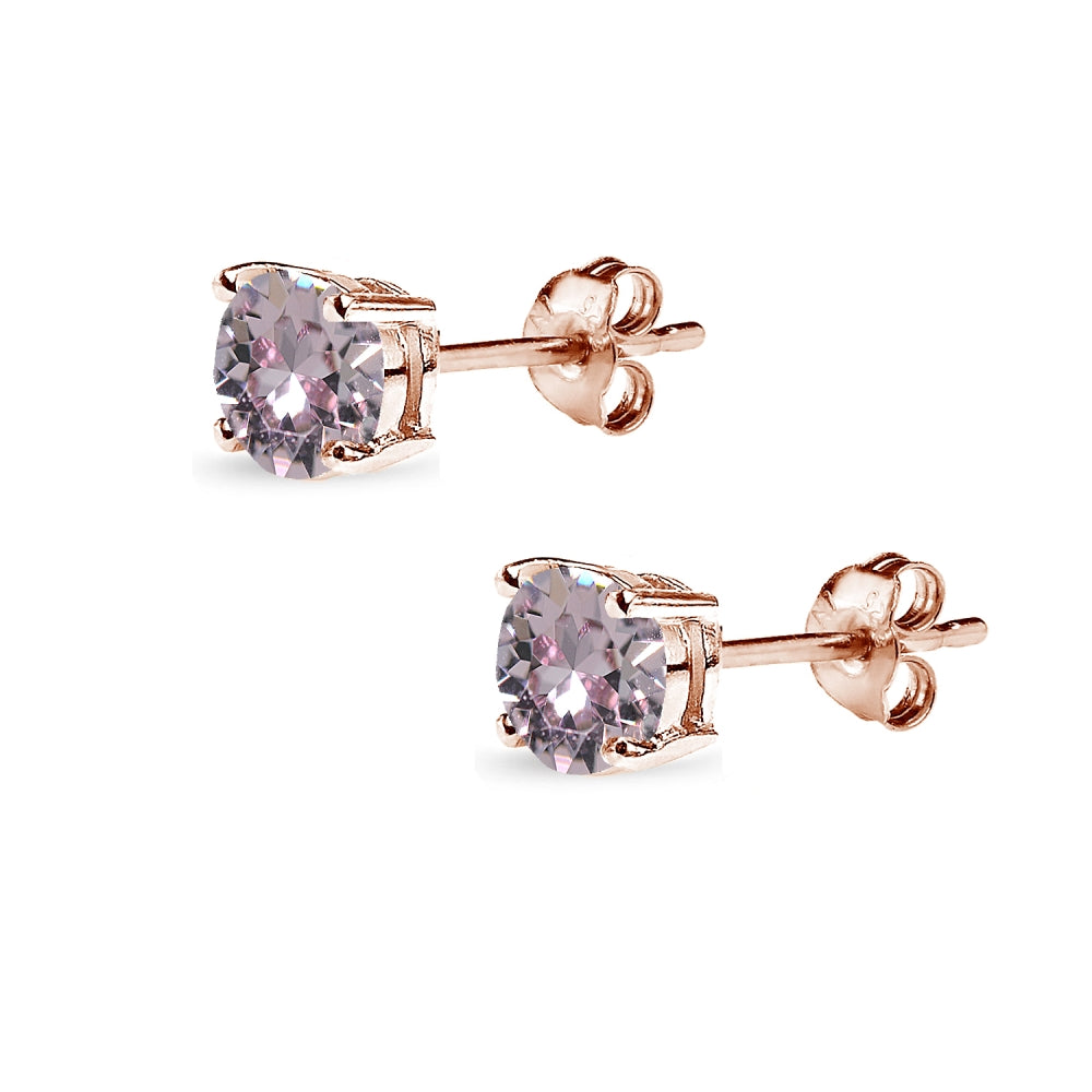 Rose Gold Flashed Sterling Silver 5mm Pink Stud Earrings created with Swarovski Crystals-2