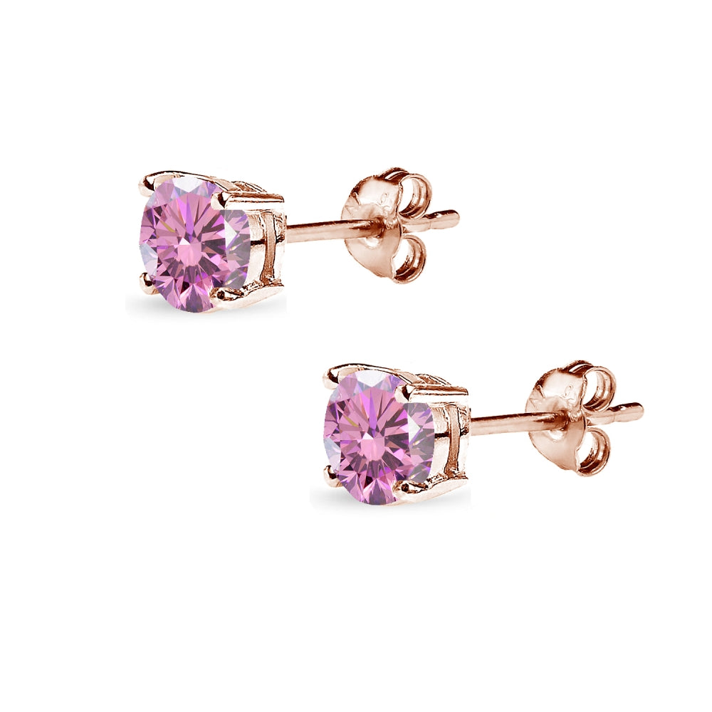 Rose Gold Flashed Sterling Silver 5mm Light Rose Stud Earrings created with Swarovski Crystals-2