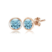 Rose Gold Flashed Sterling Silver 5mm Bezel-set Martini Light Blue Stud Earrings created with Swarovski Crystals