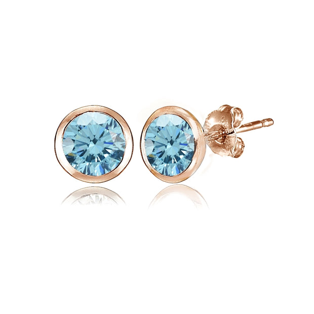 Rose Gold Flashed Sterling Silver 5mm Bezel-set Martini Light Blue Stud Earrings created with Swarovski Crystals