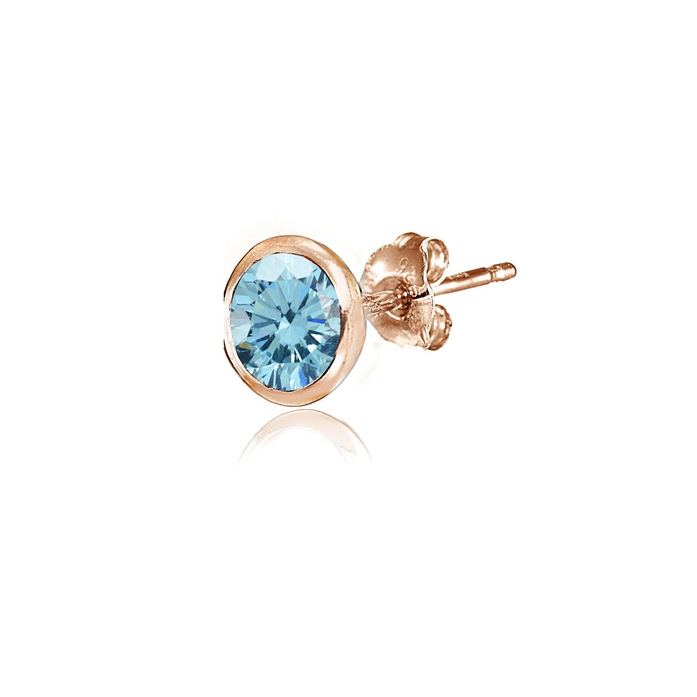 Rose Gold Flashed Sterling Silver 5mm Bezel-set Martini Light Blue Stud Earrings created with Swarovski Crystals-3