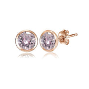 Rose Gold Flashed Sterling Silver 5mm Bezel-set Martini Pink Stud Earrings created with Swarovski Crystals