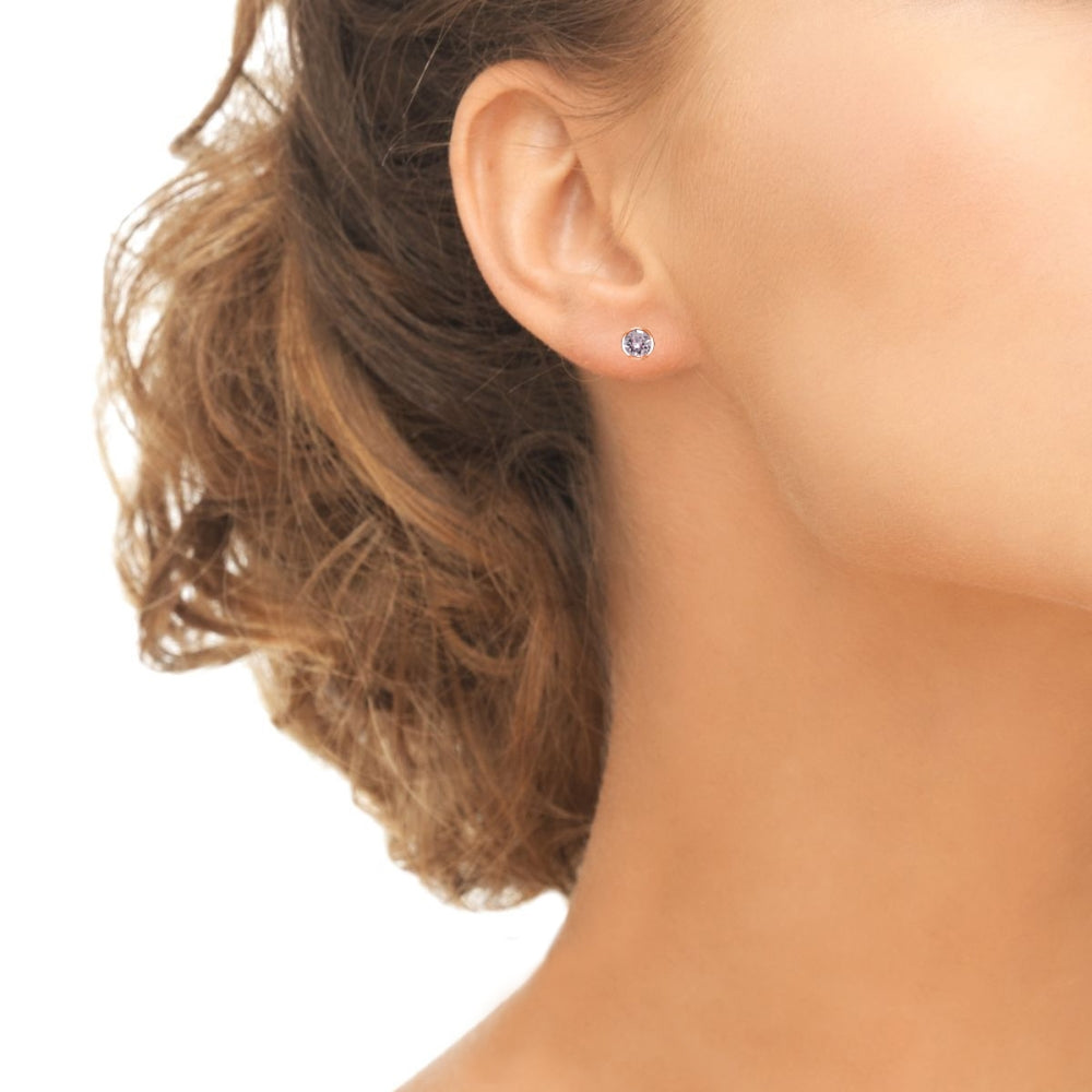 Rose Gold Flashed Sterling Silver 5mm Bezel-set Martini Pink Stud Earrings created with Swarovski Crystals-2