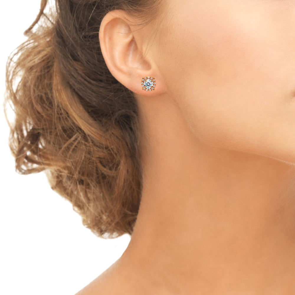 Rose Gold Flashed Sterling Silver 5mm Round Clear Halo Stud Earrings created with Swarovski Crystals-2