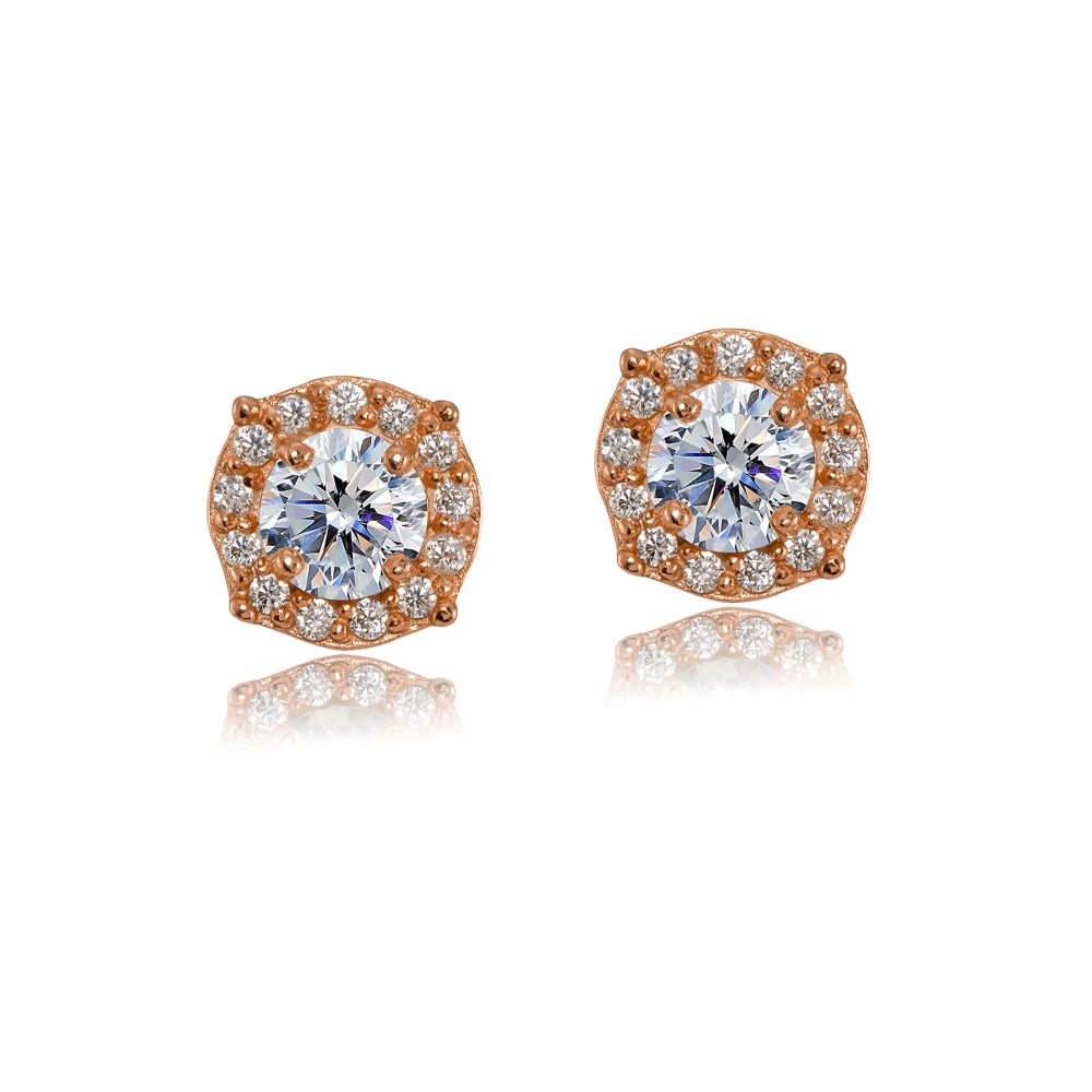 Rose Gold Flashed Sterling Silver 5mm Round Clear Halo Stud Earrings created with Swarovski Crystals-3