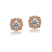 Rose Gold Flashed Sterling Silver 5mm Round Clear Halo Stud Earrings created with Swarovski Crystals