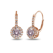 Rose Gold Flashed Sterling Silver Pink Halo Leverback Drop Earrings created with Swarovski Crystals
