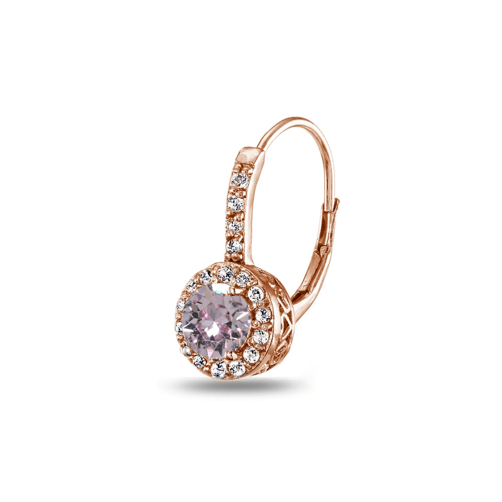 Rose Gold Flashed Sterling Silver Pink Halo Leverback Drop Earrings created with Swarovski Crystals-3