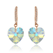 Rose Gold Flashed Sterling Silver Aurora Borealis Heart Dangle Earrings Created with Swarovski Crystals