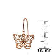 Rose Gold Flashed Sterling Silver High Polished Diamond-cut Filigree Butterfly Dangle Earrings
