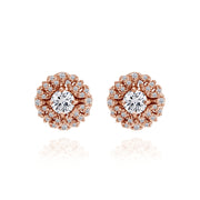Rose Gold Flashed Sterling Silver Cubic Zirconia Round Flower Cluster Stud Earrings