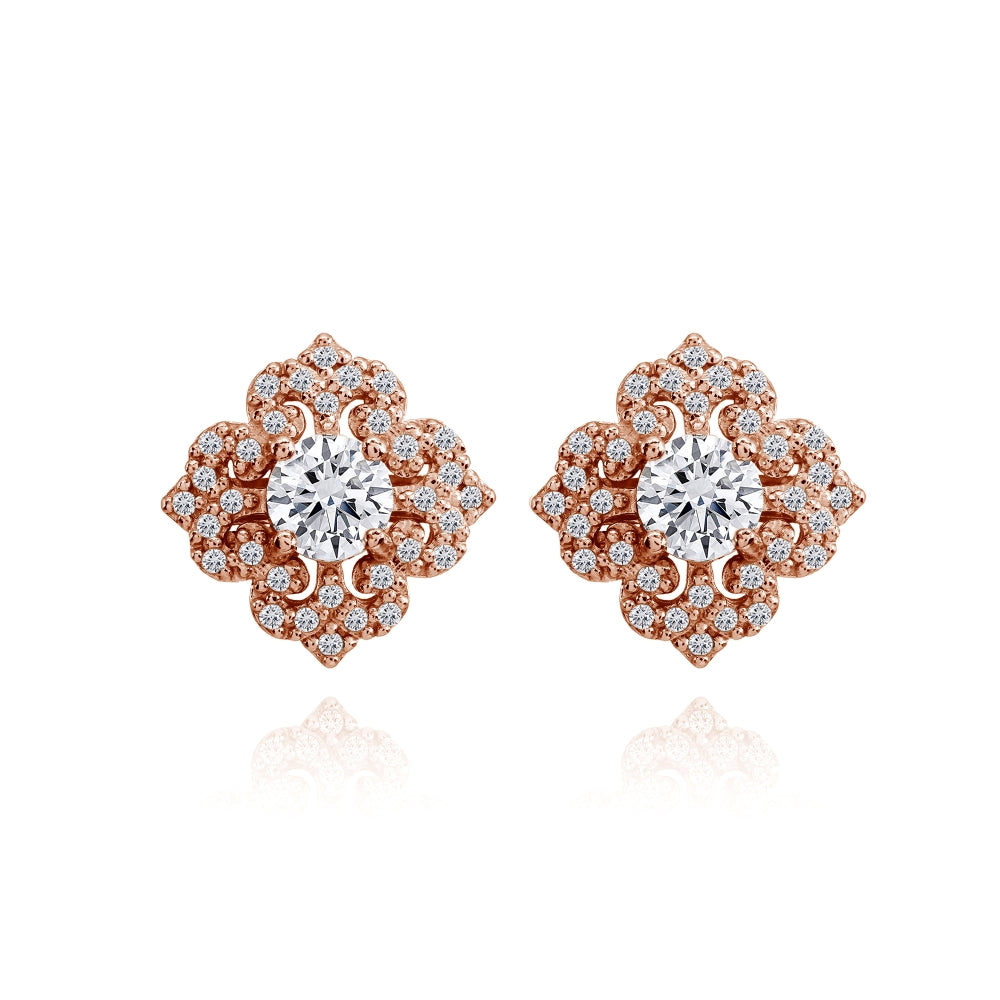 Rose Gold Flashed Sterling Silver Cubic Zirconia Fleur De Lis Stud Earrings-2