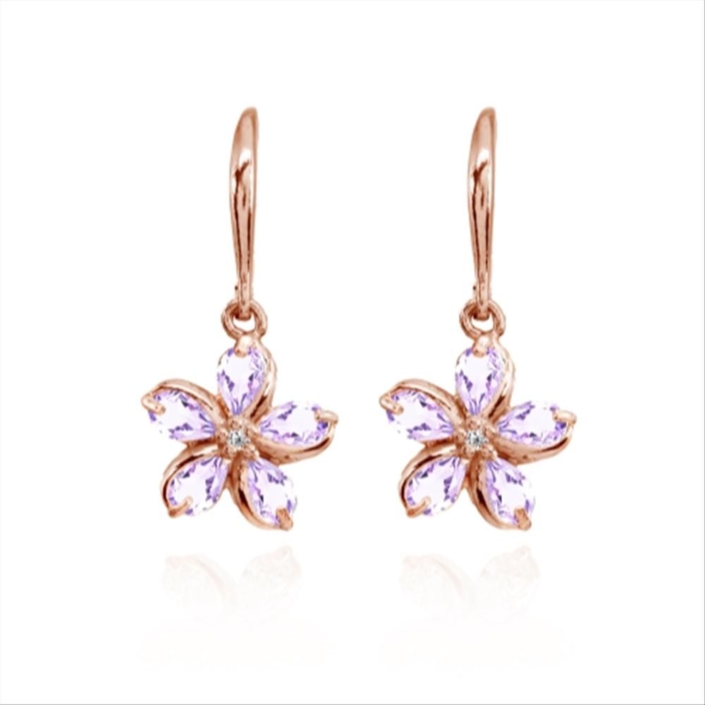 Rose Gold Flashed Sterling Silver Amethyst Polished Flower Dangle Leverback Earrings-4