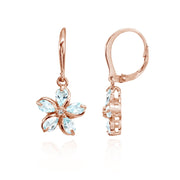 Rose Gold Flashed Sterling Silver Blue Topaz Polished Flower Dangle Leverback Earrings