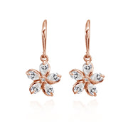 Rose Gold Flashed Sterling Silver Cubic Zirconia Polished Flower Dangle Leverback Earrings