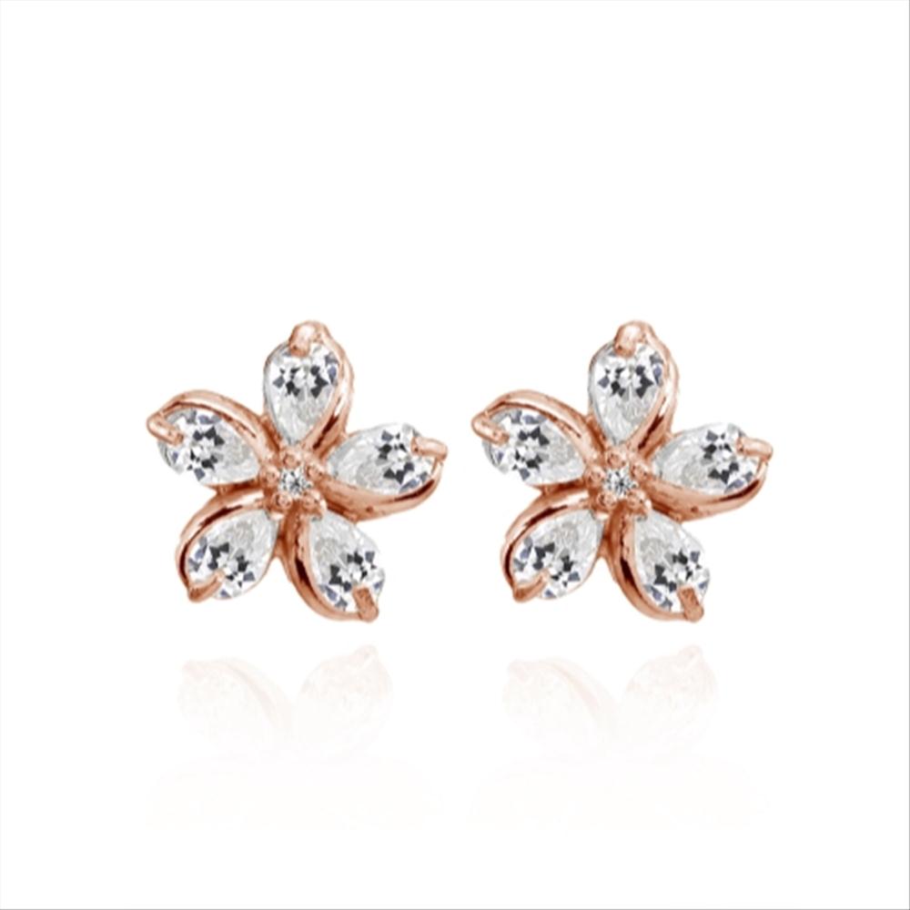 Rose Gold Flashed Sterling Silver Cubic Zirconia Polished Flower Stud Earrings-4