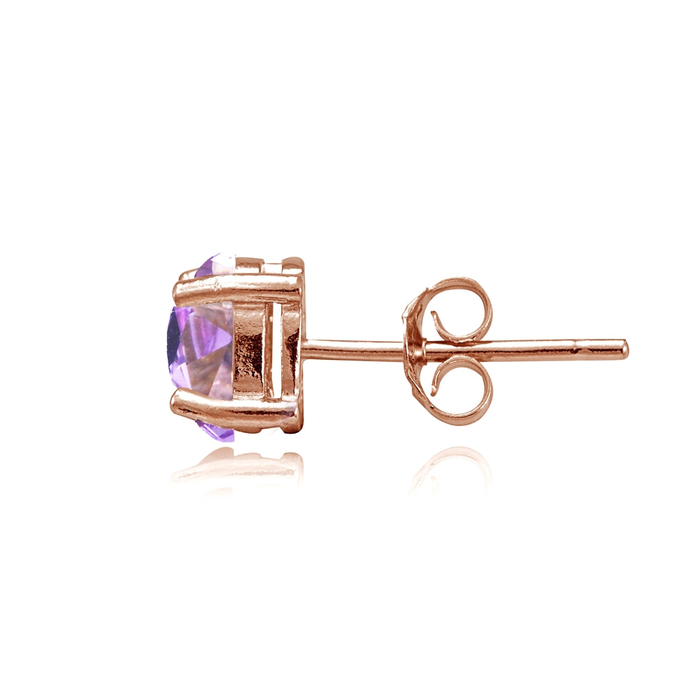 Rose Gold Flashed Sterling Silver Created Amethyst 7x5mm Oval Stud Earrings-2