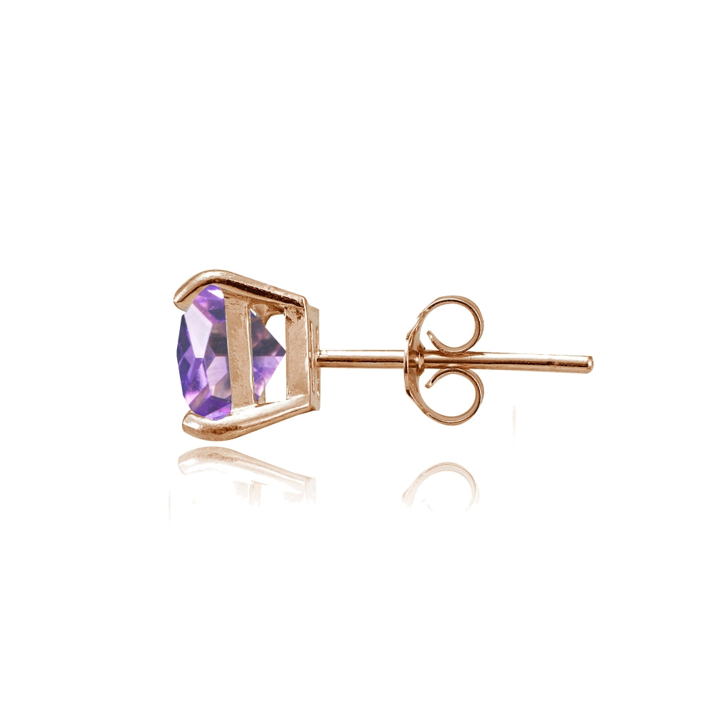 Rose Gold Flashed Sterling Silver Created Amethyst 6mm Princess-cut Stud Earrings-2