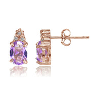 Rose Gold Flashed Sterling Silver Created Amethyst and CZ Accent Oval Stud Earrings