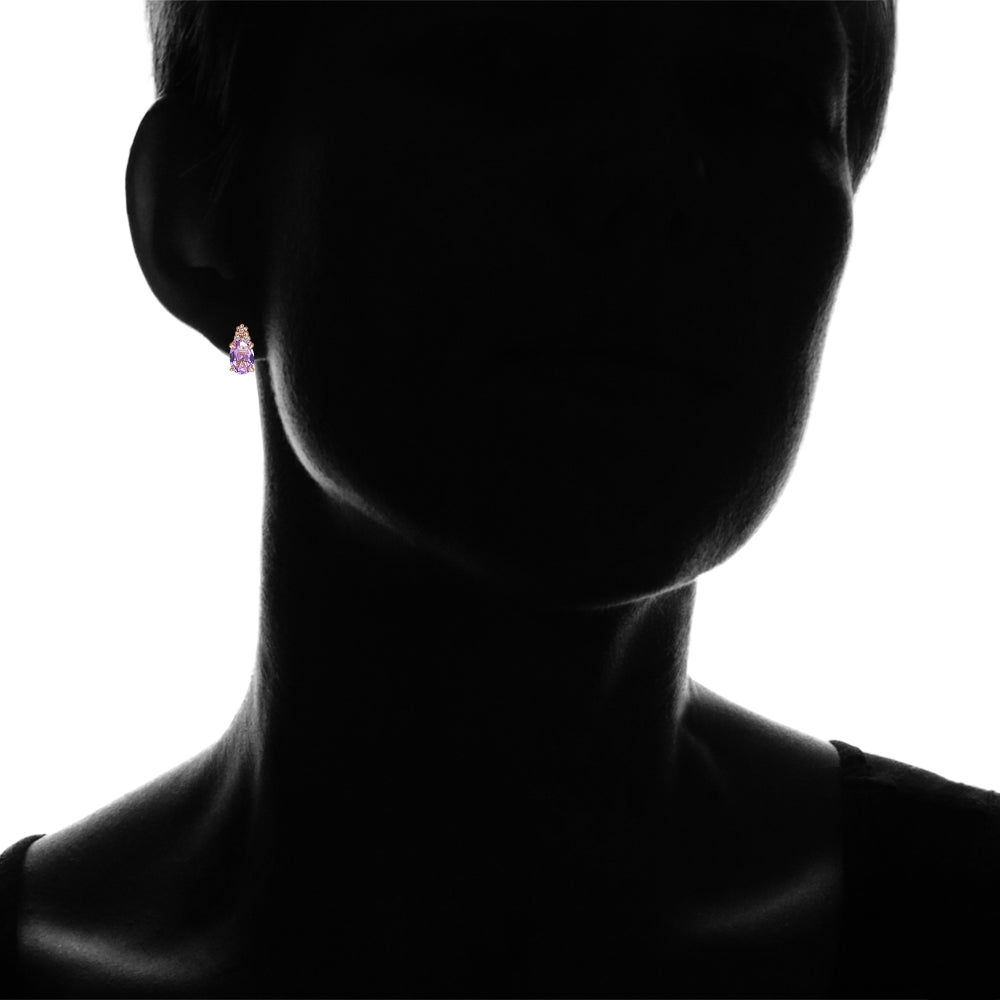 Rose Gold Flashed Sterling Silver Created Amethyst and CZ Accent Oval Stud Earrings-4