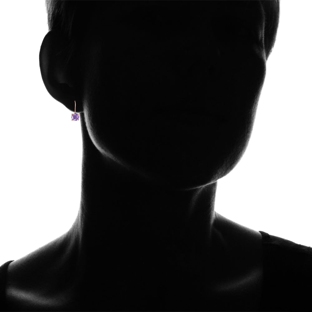 Rose Gold Flashed Sterling Silver Created Amethyst 6mm Round Leverback Earrings-4