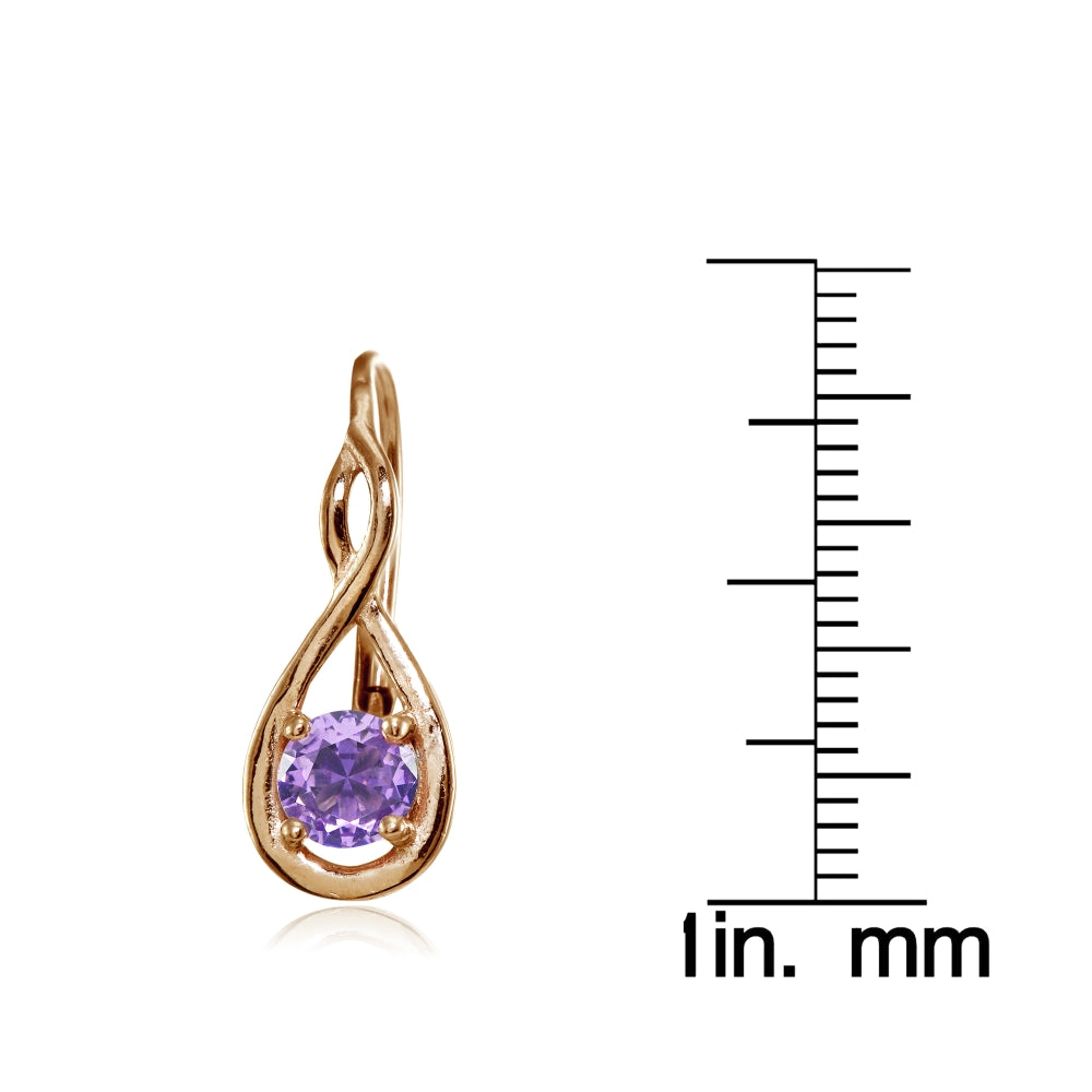 Rose Gold Flashed Sterling Silver Created Amethyst 5mm Round Infinity Leverback Earrings-3
