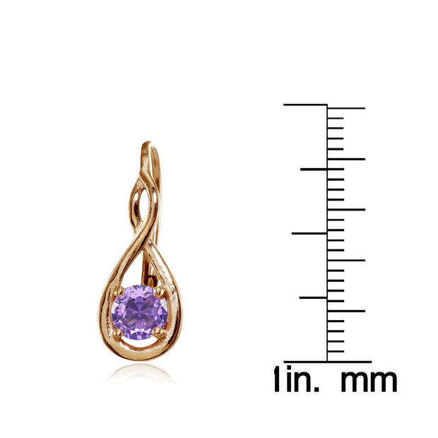 Rose Gold Flashed Sterling Silver Created Amethyst 5mm Round Infinity Leverback Earrings