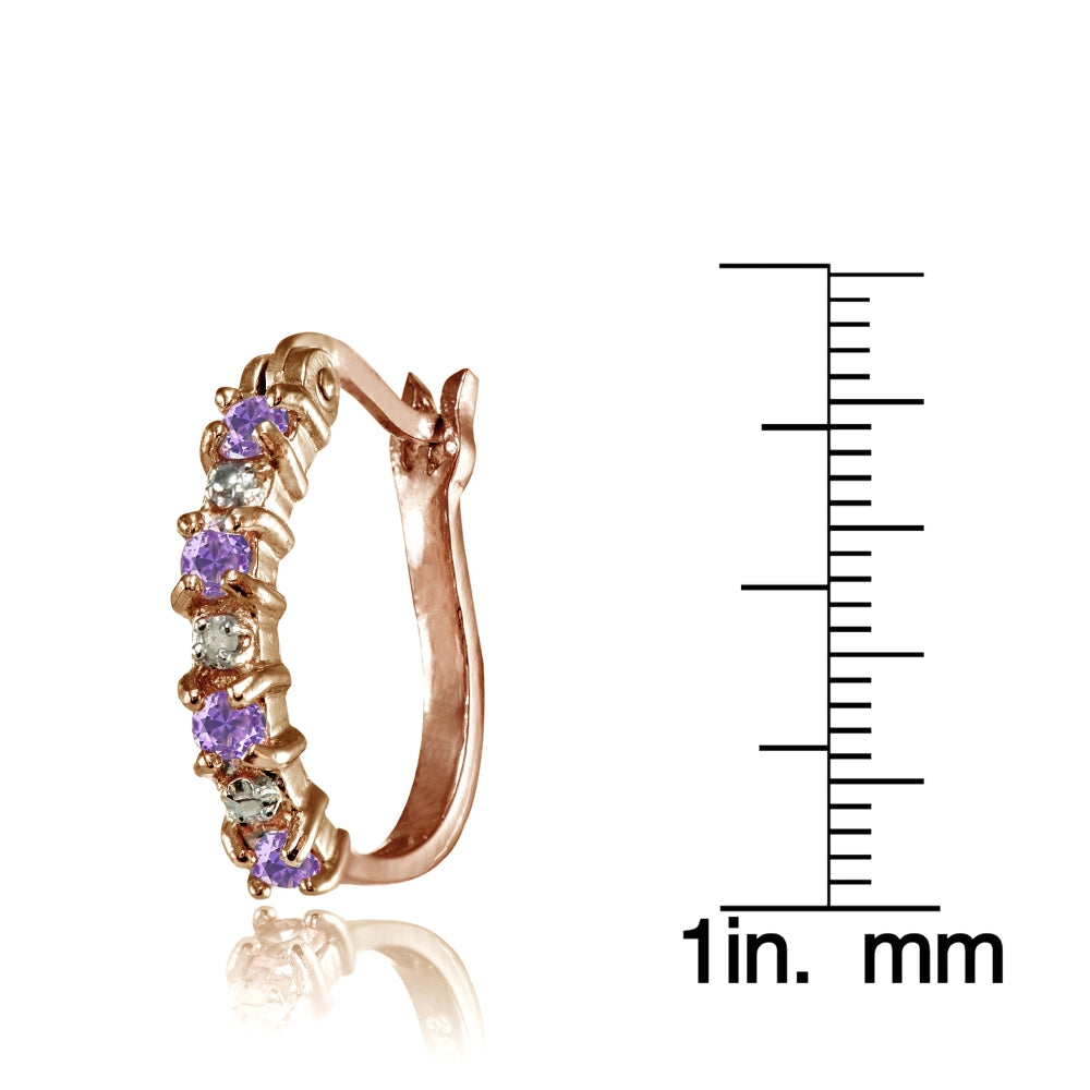 Rose Gold Flashed Sterling Silver Polished Created Amethyst Round Hoop Earrings-3