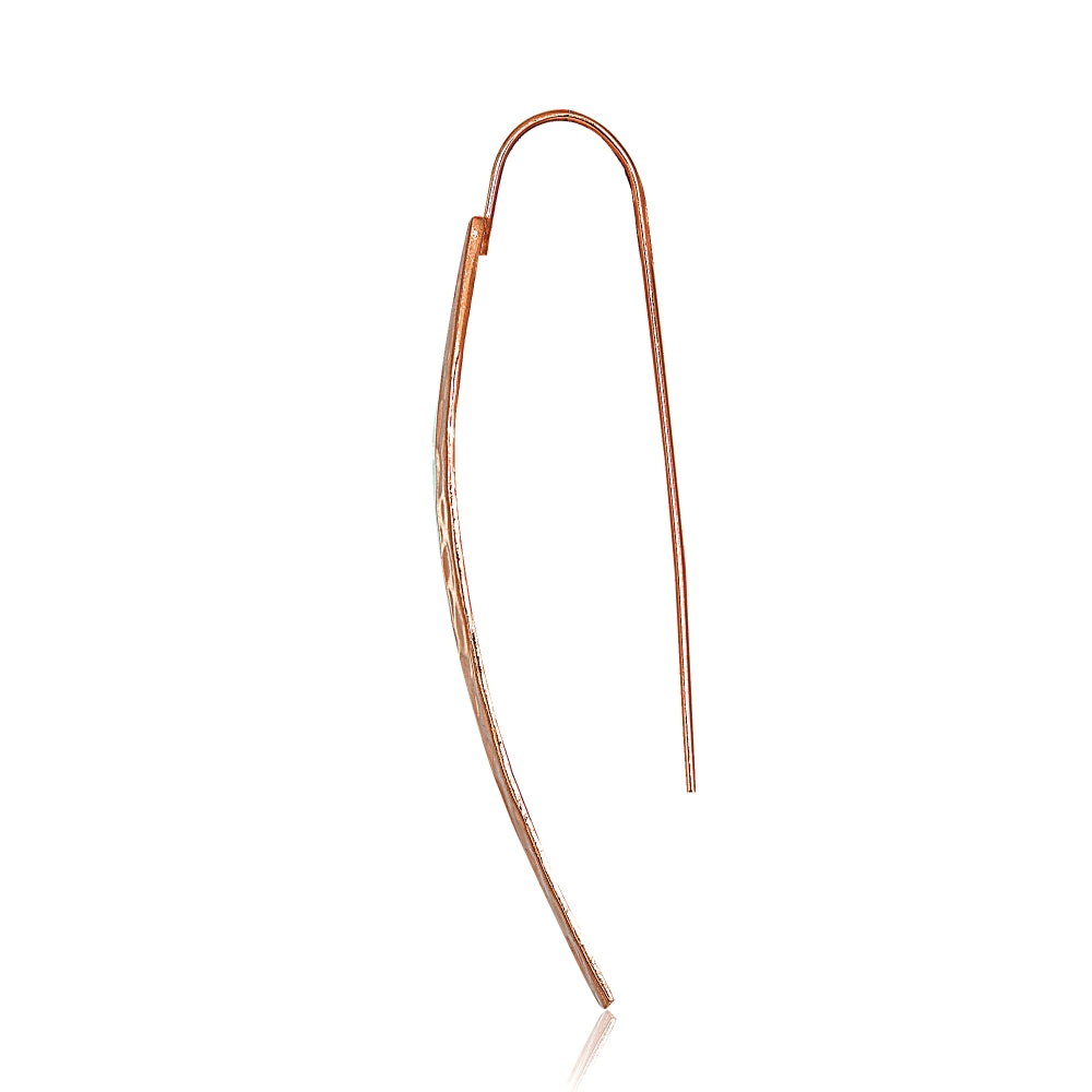 Rose Gold Flashed Sterling Silver Hammered Curved Long Bar Threader Drop Earrings-2