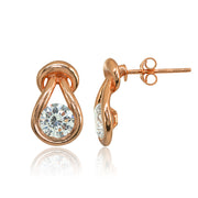 Rose Gold Flashed Sterling Silver Cubic Zirconia Round Polished Knot Stud Earrings