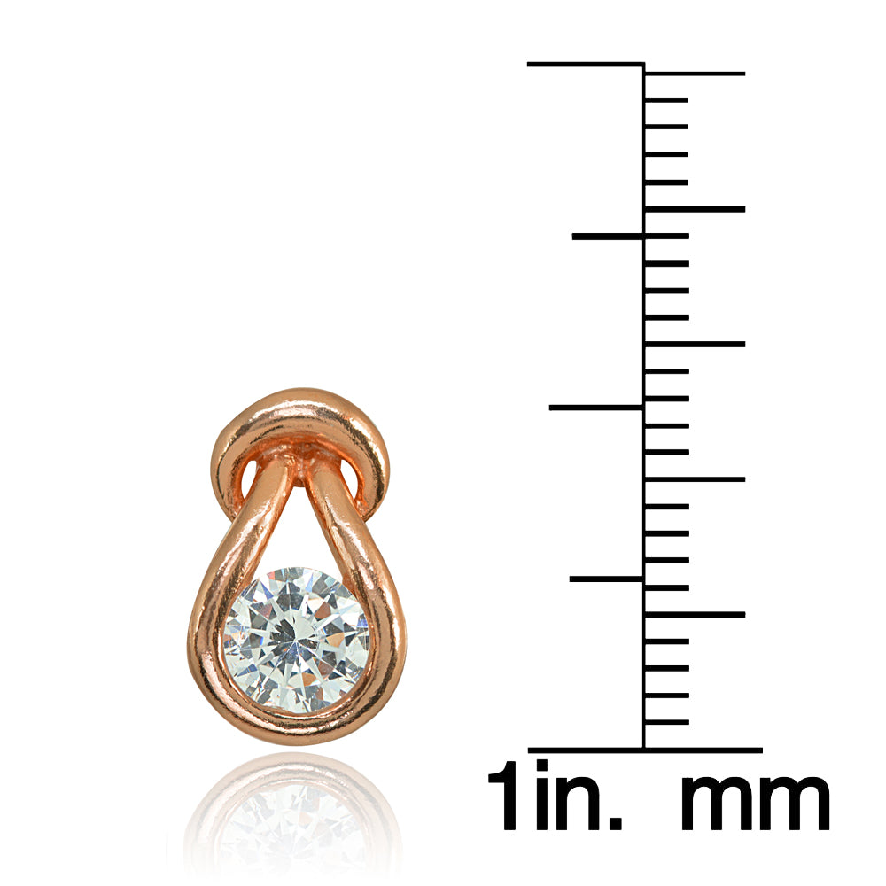 Rose Gold Flashed Sterling Silver Cubic Zirconia Round Polished Knot Stud Earrings-2