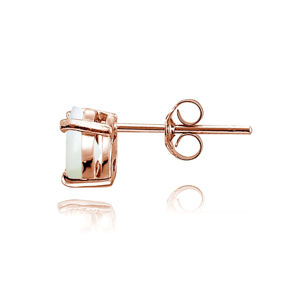 Rose Gold Flashed Sterling Silver Created Mother of Pearl 8x6mm Oval Solitaire Stud Earrings-2