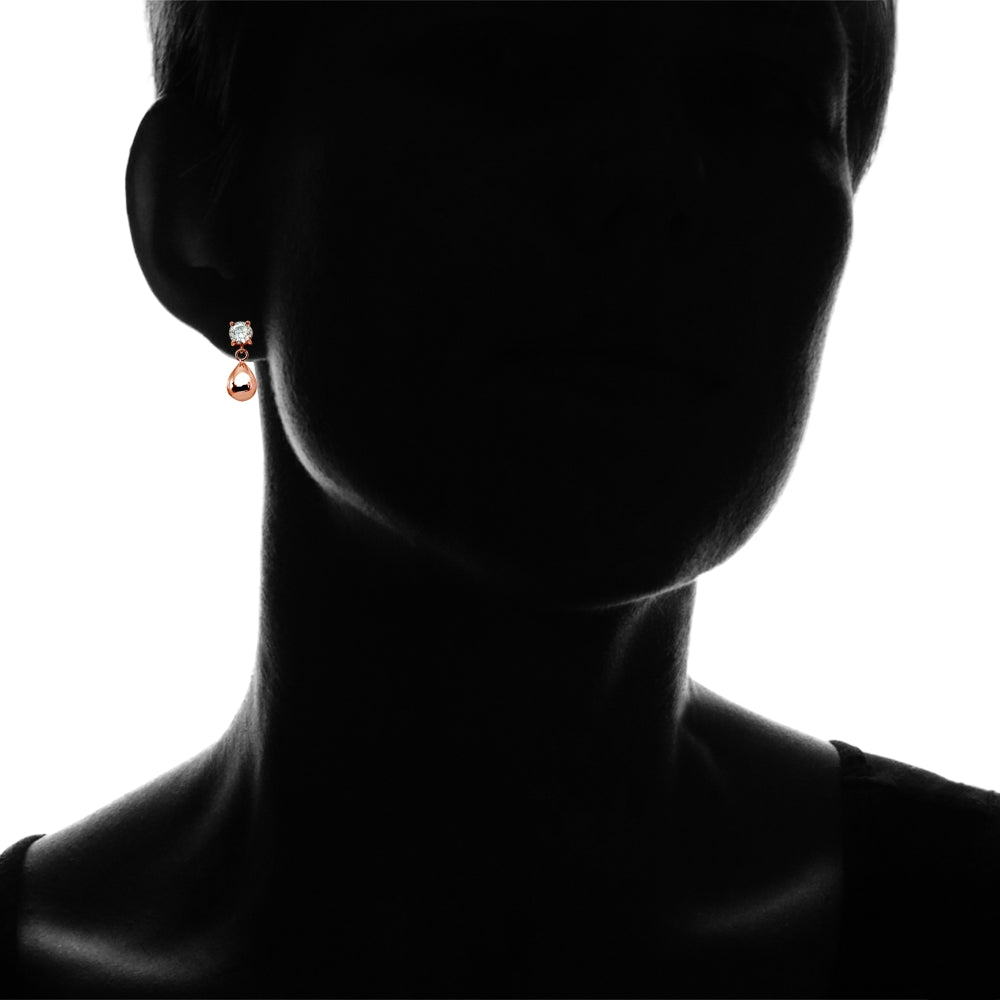 Rose Gold Flashed Sterling Silver Cubic Zirconia 6mm Dangling Pear-Shape Bead Stud Earrings-3