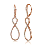 Rose Gold Flashed Sterling Silver Cubic Zirconia Infinity Long Dangle Leverback Earrings