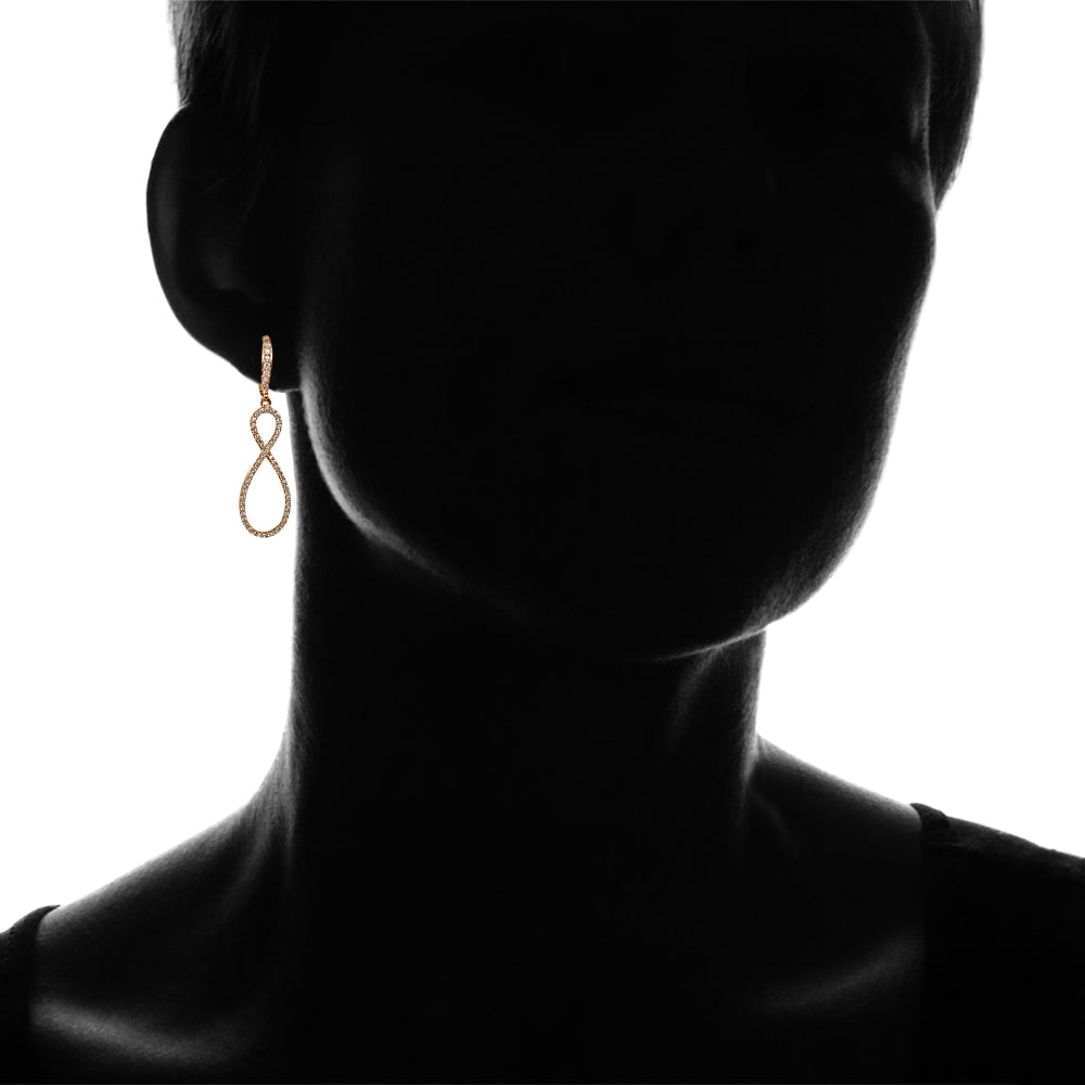 Rose Gold Flashed Sterling Silver Cubic Zirconia Infinity Long Dangle Leverback Earrings-2