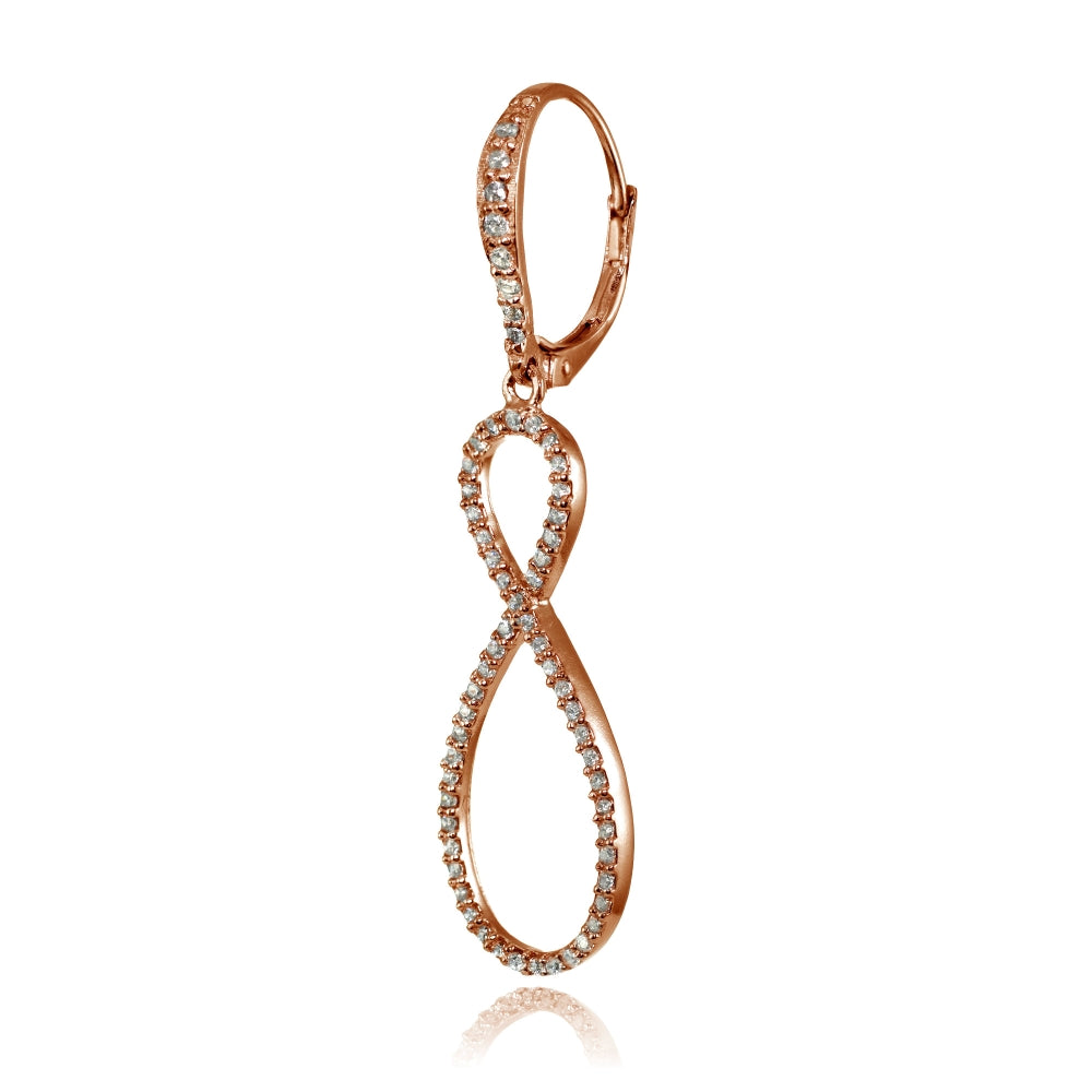 Rose Gold Flashed Sterling Silver Cubic Zirconia Infinity Long Dangle Leverback Earrings-4