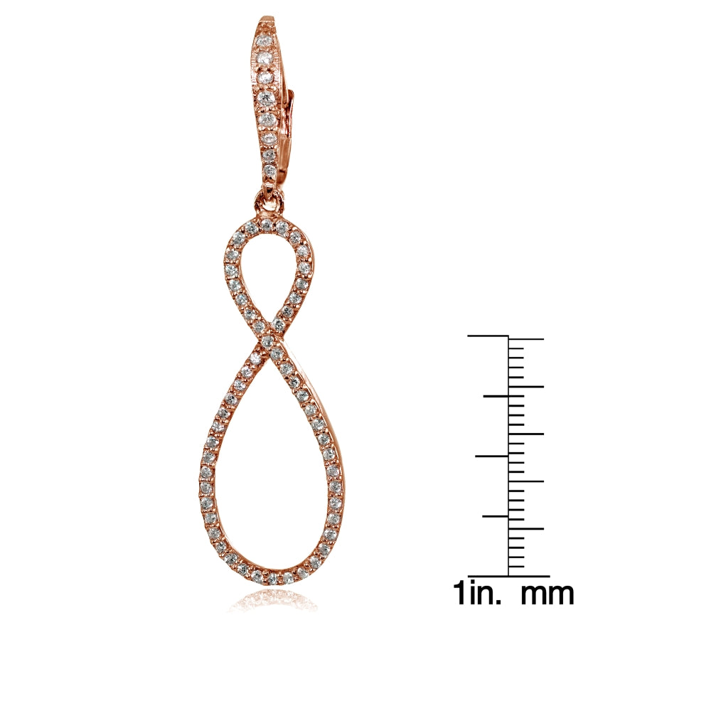 Rose Gold Flashed Sterling Silver Cubic Zirconia Infinity Long Dangle Leverback Earrings-5
