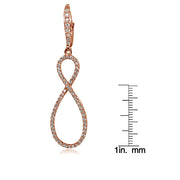 Rose Gold Flashed Sterling Silver Cubic Zirconia Infinity Long Dangle Leverback Earrings