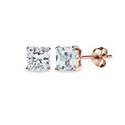 Rose Gold Flash Sterling Silver AAA Cubic Zirconia 5x5mm Princess-Cut Square Stud Earrings