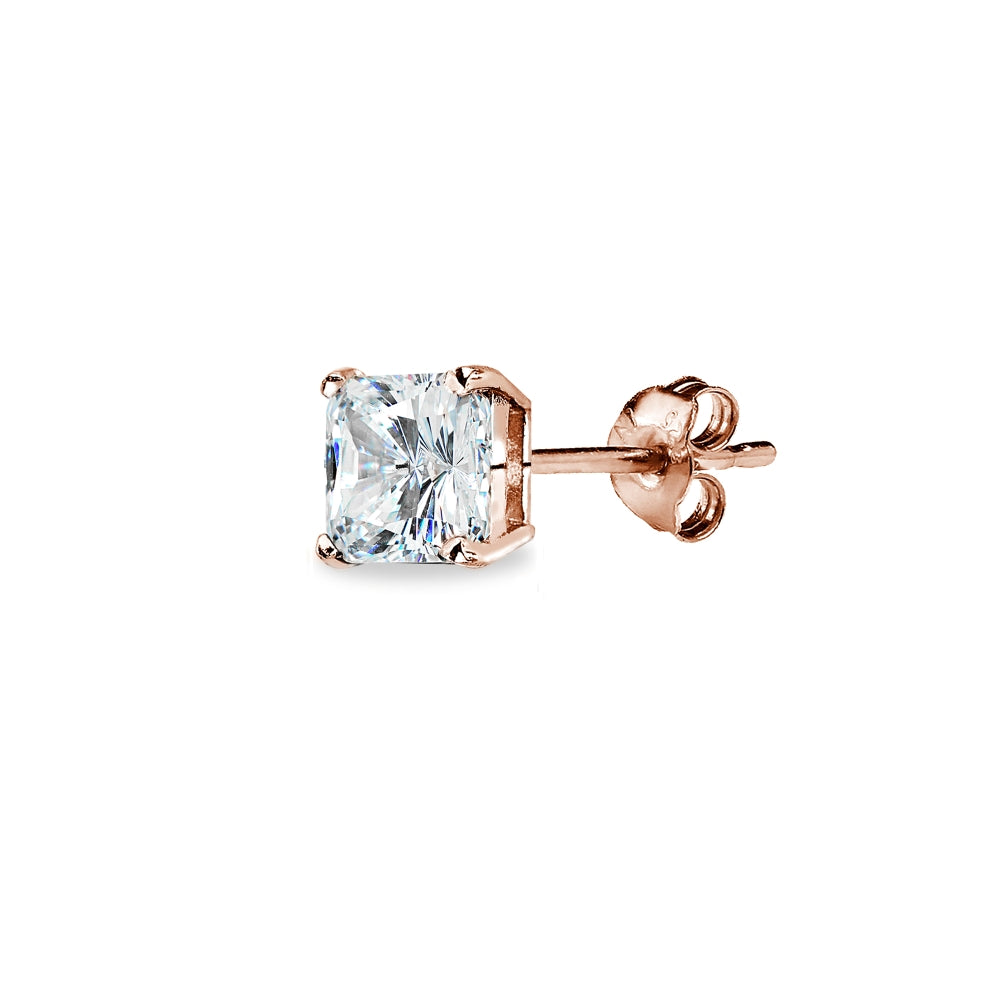 Rose Gold Flash Sterling Silver AAA Cubic Zirconia 5x5mm Princess-Cut Square Stud Earrings-2