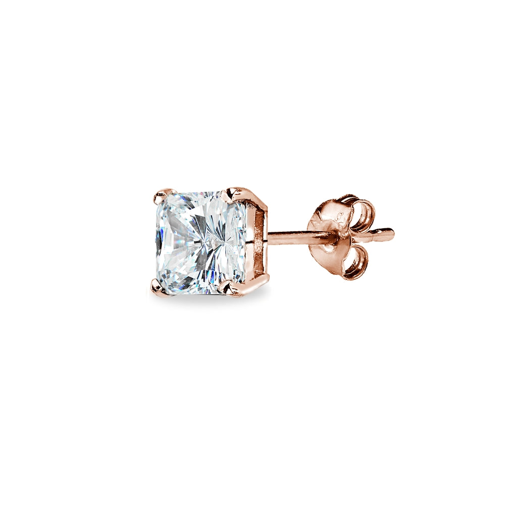 Rose Gold Flash Sterling Silver AAA Cubic Zirconia 6x6mm Princess-Cut Square Stud Earrings-2