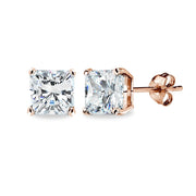 Rose Gold Flash Sterling Silver AAA Cubic Zirconia 7x7mm Princess-Cut Square Stud Earrings